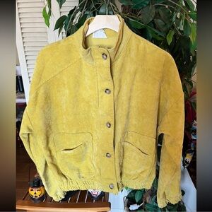 Vintage-Inspired Yellow Corduroy Bomber Jacket
